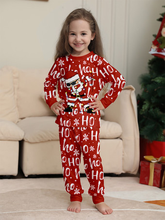 レッド Ho Ho Ho サンタプリント ファミリー クリスマス パジャマ セット 2025