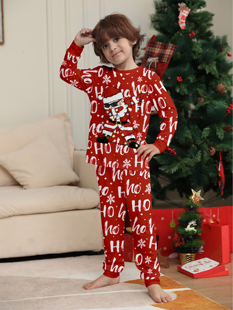 レッド Ho Ho Ho サンタプリント ファミリー クリスマス パジャマ セット 2025