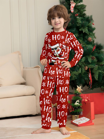 レッド Ho Ho Ho サンタプリント ファミリー クリスマス パジャマ セット 2025