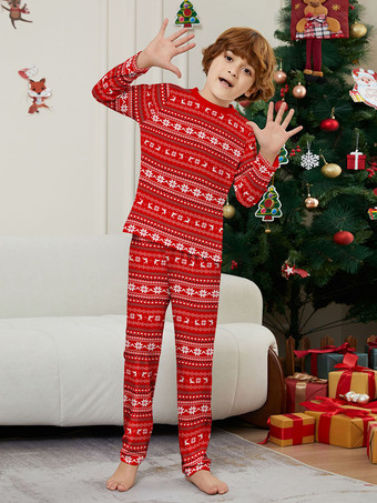 オールレッド＆ホワイト フェアアイル柄 ファミリー クリスマス パジャマ セット 2026