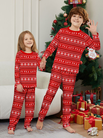 オールレッド＆ホワイト フェアアイル柄 ファミリー クリスマス パジャマ セット 2026