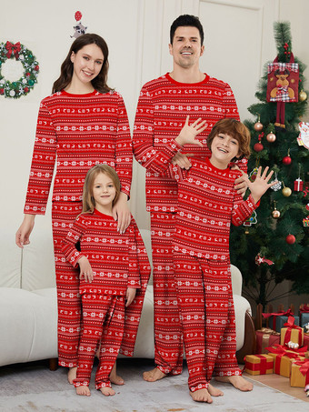 レッド オールレッド＆ホワイト フェアアイル柄 ファミリー クリスマス パジャマ セット 2026