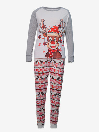 グレーホワイトラグラントナカイプリントファミリークリスマスパジャマホリデーセット2025