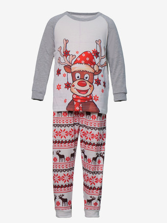 グレーホワイトラグラントナカイプリントファミリークリスマスパジャマホリデーセット2025