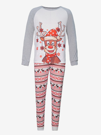 グレーホワイトラグラントナカイプリントファミリークリスマスパジャマホリデーセット2025