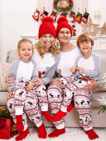 グレーホワイトラグラントナカイプリントファミリークリスマスパジャマホリデーセット2025