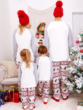 グレーホワイトラグラントナカイプリントファミリークリスマスパジャマホリデーセット2025