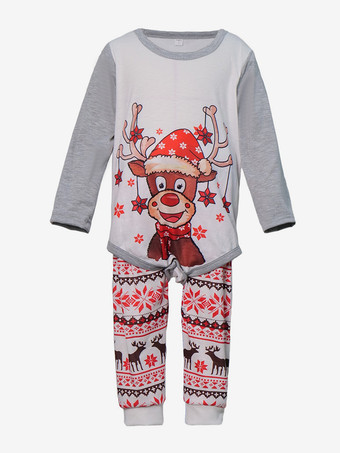 グレーホワイトラグラントナカイプリントファミリークリスマスパジャマホリデーセット2025
