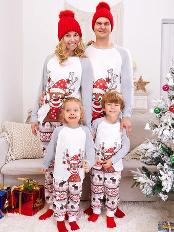 グレーホワイトラグラントナカイプリントファミリークリスマスパジャマホリデーセット2025