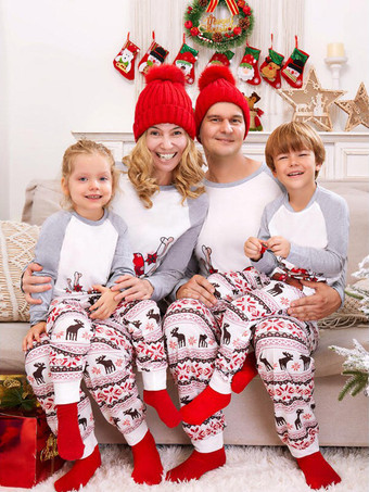 グレーホワイトラグラントナカイプリントファミリークリスマスパジャマホリデーセット2025