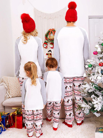 グレーホワイトラグラントナカイプリントファミリークリスマスパジャマホリデーセット2025