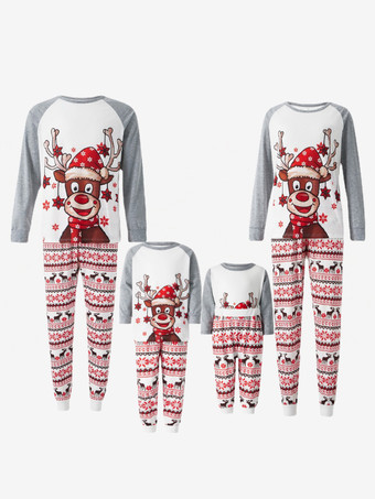 グレーホワイトラグラントナカイプリントファミリークリスマスパジャマホリデーセット2025