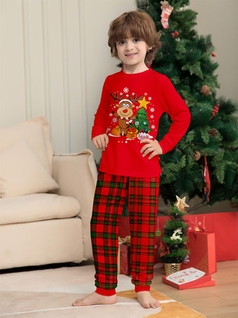 赤いチェック柄のトナカイツリー柄ファミリークリスマスパジャマホリデーセット 2025