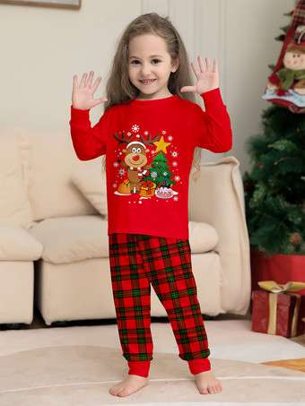赤いチェック柄のトナカイツリー柄ファミリークリスマスパジャマホリデーセット 2025