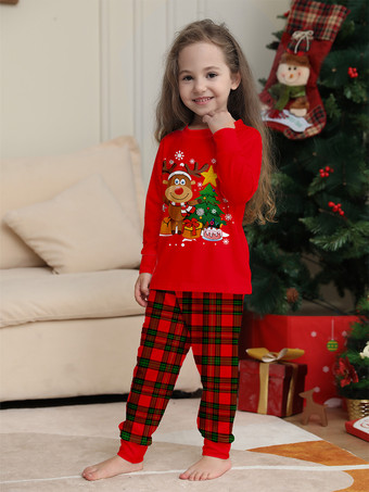 赤いチェック柄のトナカイツリー柄ファミリークリスマスパジャマホリデーセット 2025