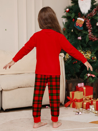 赤いチェック柄のトナカイツリー柄ファミリークリスマスパジャマホリデーセット 2025