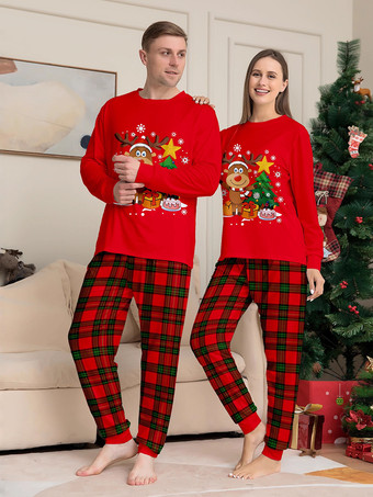 赤いチェック柄のトナカイツリー柄ファミリークリスマスパジャマホリデーセット 2025