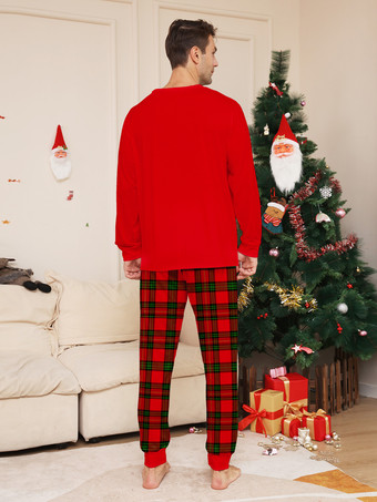 赤いチェック柄のトナカイツリー柄ファミリークリスマスパジャマホリデーセット 2025