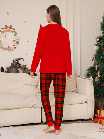 赤いチェック柄のトナカイツリー柄ファミリークリスマスパジャマホリデーセット 2025
