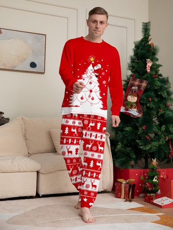 赤と白のクリスマスツリーとトナカイ柄のファミリーパジャマ ホリデー 2026