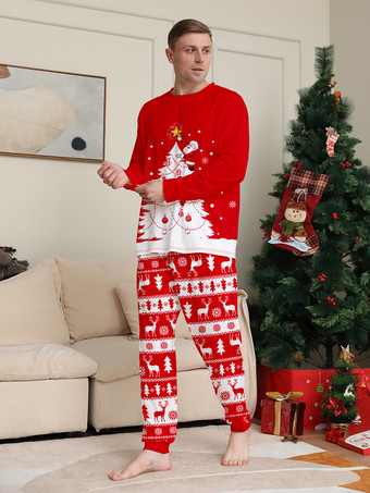 赤と白のクリスマスツリーとトナカイ柄のファミリーパジャマ ホリデー 2026