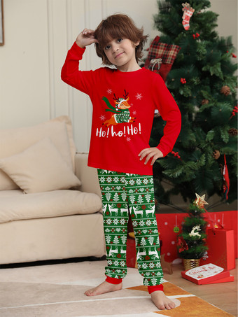 赤と緑のトナカイ柄フェアアイル柄ファミリークリスマスパジャマ 2025