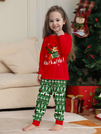 赤と緑のトナカイ柄フェアアイル柄ファミリークリスマスパジャマ 2025
