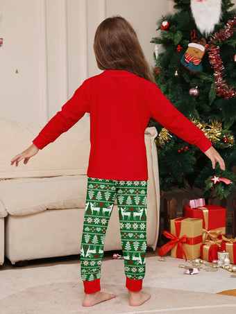 赤と緑のトナカイ柄フェアアイル柄ファミリークリスマスパジャマ 2025