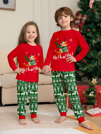 赤と緑のトナカイ柄フェアアイル柄ファミリークリスマスパジャマ 2025