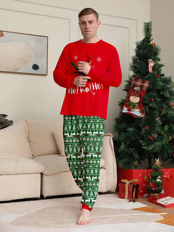 赤と緑のトナカイ柄フェアアイル柄ファミリークリスマスパジャマ 2025