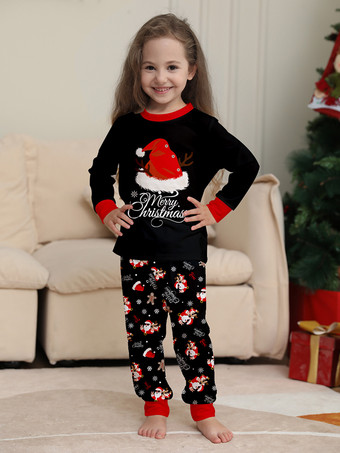 黒と赤のサンタ帽子、ジンジャーブレッドプリントのファミリークリスマスパジャマ 2026