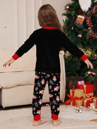 黒と赤のサンタ帽子、ジンジャーブレッドプリントのファミリークリスマスパジャマ 2026