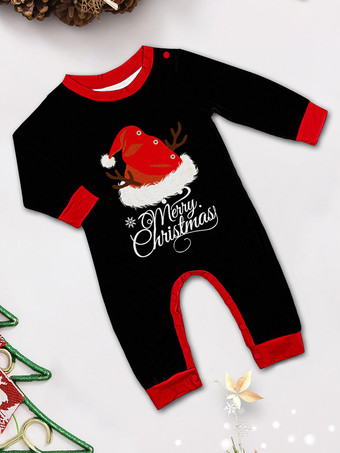 黒と赤のサンタ帽子、ジンジャーブレッドプリントのファミリークリスマスパジャマ 2026