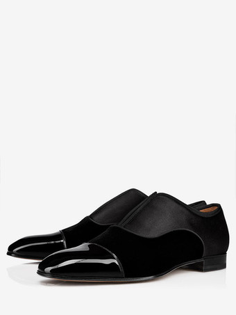 メンズ ウェディングドレス オックスフォード フォーマルシューズ ブラック パッチワーク スクエアトゥ ローファー