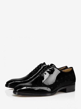 メンズ ドレス ブローグ パテントレザー シューズ ブラック スクエアトゥ プロム パーティー ウェディング