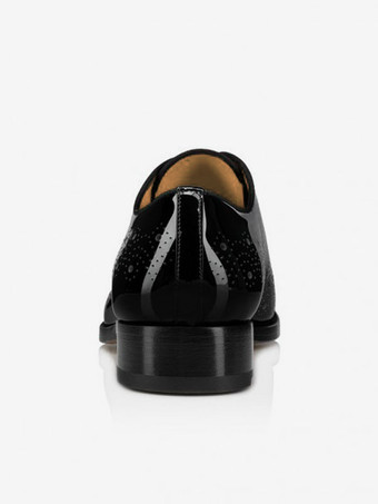 メンズ ドレス ブローグ パテントレザー シューズ ブラック スクエアトゥ プロム パーティー ウェディング