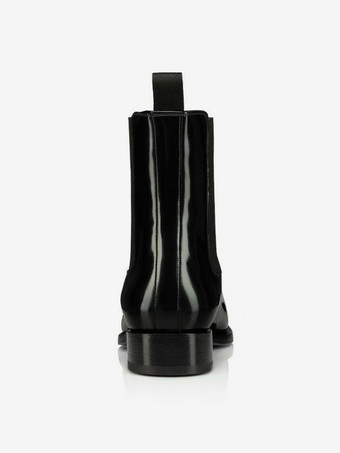 メンズブーツ チェルシー プレーン スムース PUレザー プロム パーティー ブラック スクエアトゥ アンクルブーツ