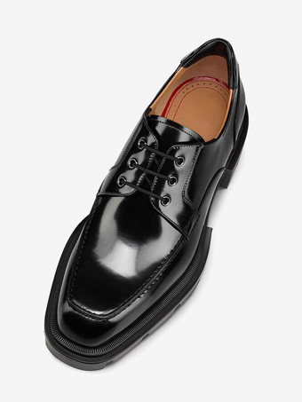 メンズ デビー シューズ ブラック スクエアトゥ レースアップ プロム パーティー ウェディング シューズ