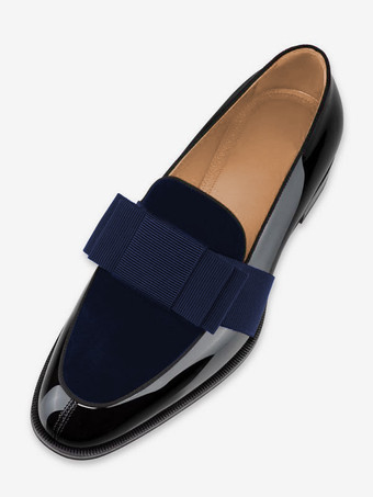 パテントレザー リボン アートワーク メンズ ローファー シューズ スリッポン プロム パーティー ウェディング シューズ