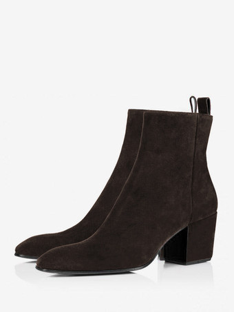 ディープブラウンメンズ ブロックヒール チェルシーブーツ ブラック ジッパー スエード パーティー プロム ドレス アンクルブーツ