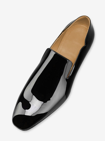 メンズローファースリッポンパテントレザースクエアトゥV字カットパーティープロムウェディングシューズ