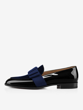 パテントレザー リボン アートワーク メンズ ローファー シューズ スリッポン プロム パーティー ウェディング シューズ