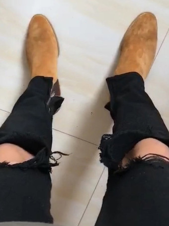 スエードチェルシーブーツ スエードポインテッドトゥチャンキーヒールアンクルブーツ（メンズ）