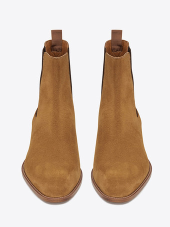スエードチェルシーブーツ スエードポインテッドトゥチャンキーヒールアンクルブーツ（メンズ）