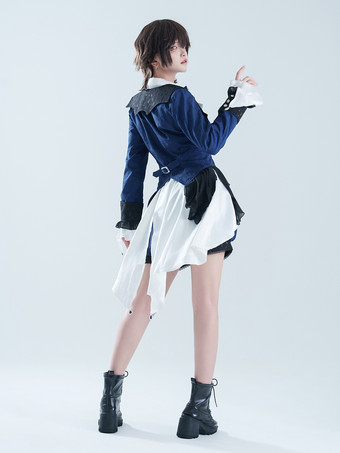 王子ロリータドレス ダークネイビー 長袖 クラシックリボン オーバーコート パンツドレスセット