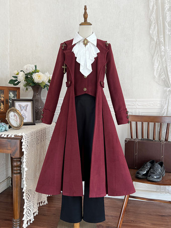 Ouji Lolita Lolita Abiti Rossi Maniche Lunghe Classico Top Cappotto Pantaloni Set