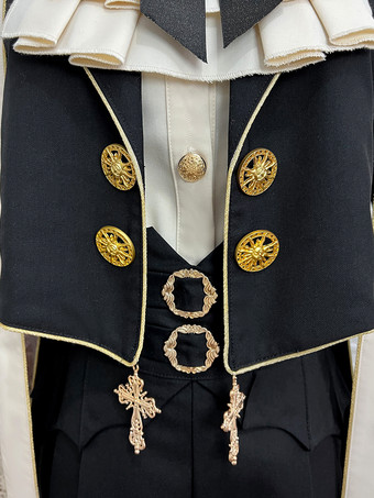 王子 ロリータ ドレス ゴシック ブラック クラシック フリル クロス 長袖 シャツ オーバーコート パンツ セット