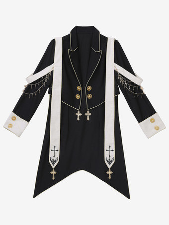 王子 ロリータ ドレス ゴシック ブラック クラシック フリル クロス 長袖 シャツ オーバーコート パンツ セット