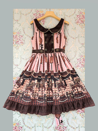 クラシカルなロリータドレス コットンリボン ロリータドレス ノースリーブ チョコレートジャンパースカート