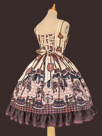 クラシカルなロリータドレス コットンリボン ロリータドレス ノースリーブ チョコレートジャンパースカート